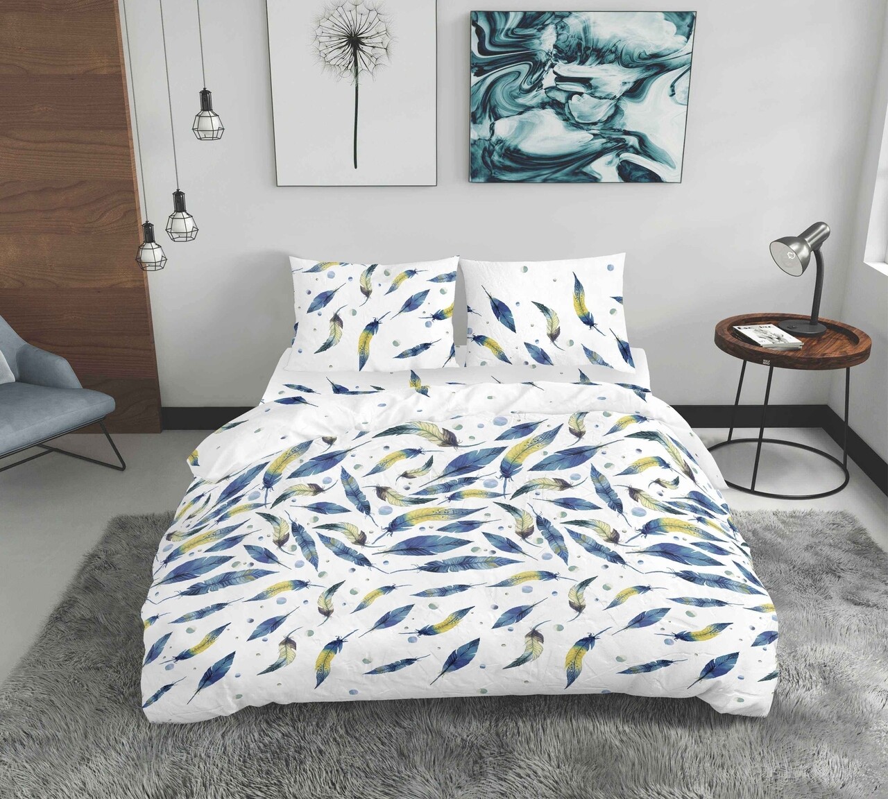 Lenjerie de pat dubla Feathers, Bedora, 4 piese, 200x220, 100% bumbac, multicolor - imagine 3